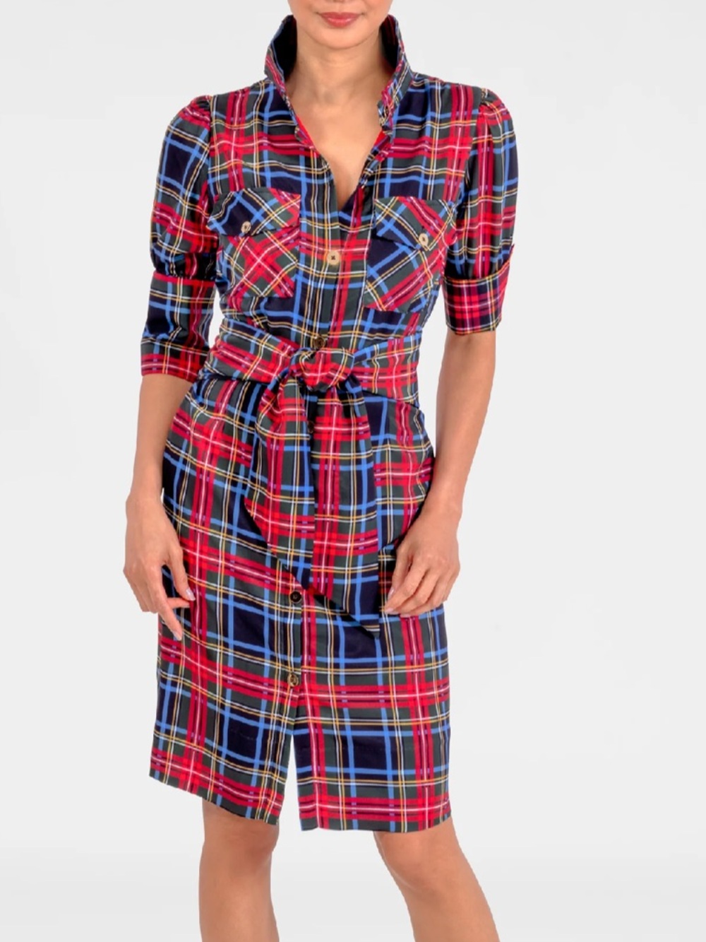 New w tags. Tartan plaid dress w belt Gretchen Scott. Small. Holiday